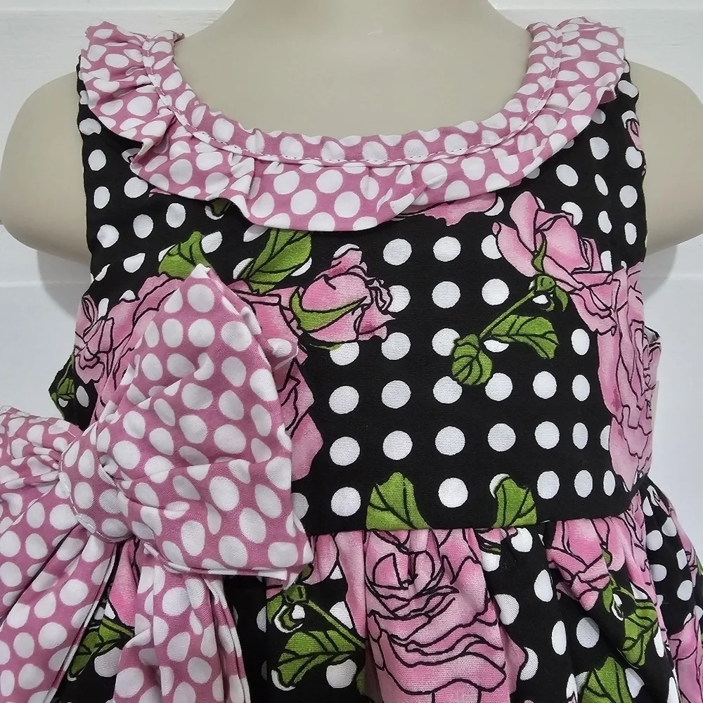 Hatch & Cloak Bye Bye Birdie Scoop Neck Wrap Dress Floral Polka Dot Size 2T